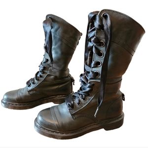 Dr. Martens Triumph 12 Eye Foldable Leather Dark Green Lace Up Tall Combat Boots